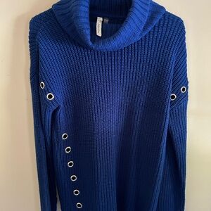 Royal blue cowl neck Sweater with Eyelet Details. Size M “NY Collection”